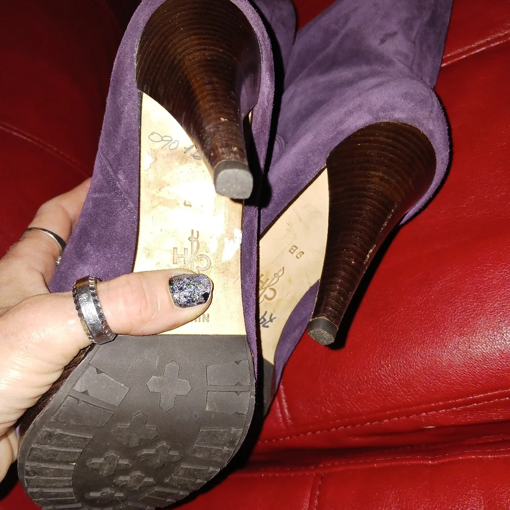 Cole Haan Purple Suede Ankle Heeled Boots Nike Air Sole Sz 9 Ladies Perfect! - Picture 5 of 6